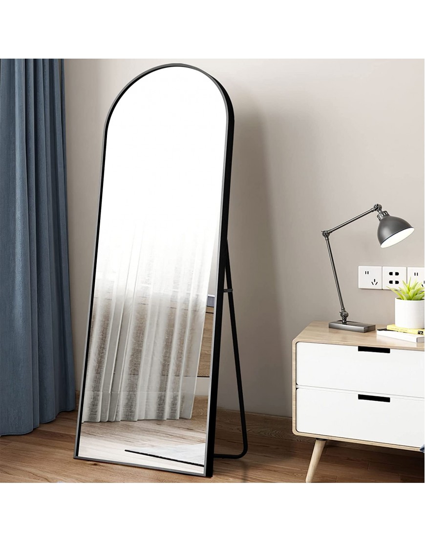 NeuType Arched Full Length Mirror Standing Hanging or Leaning Against Wall Oversized Large Bedroom Mirror Floor Mirror Dressing Mirror Aluminum Alloy Thin Frame Black 65x22