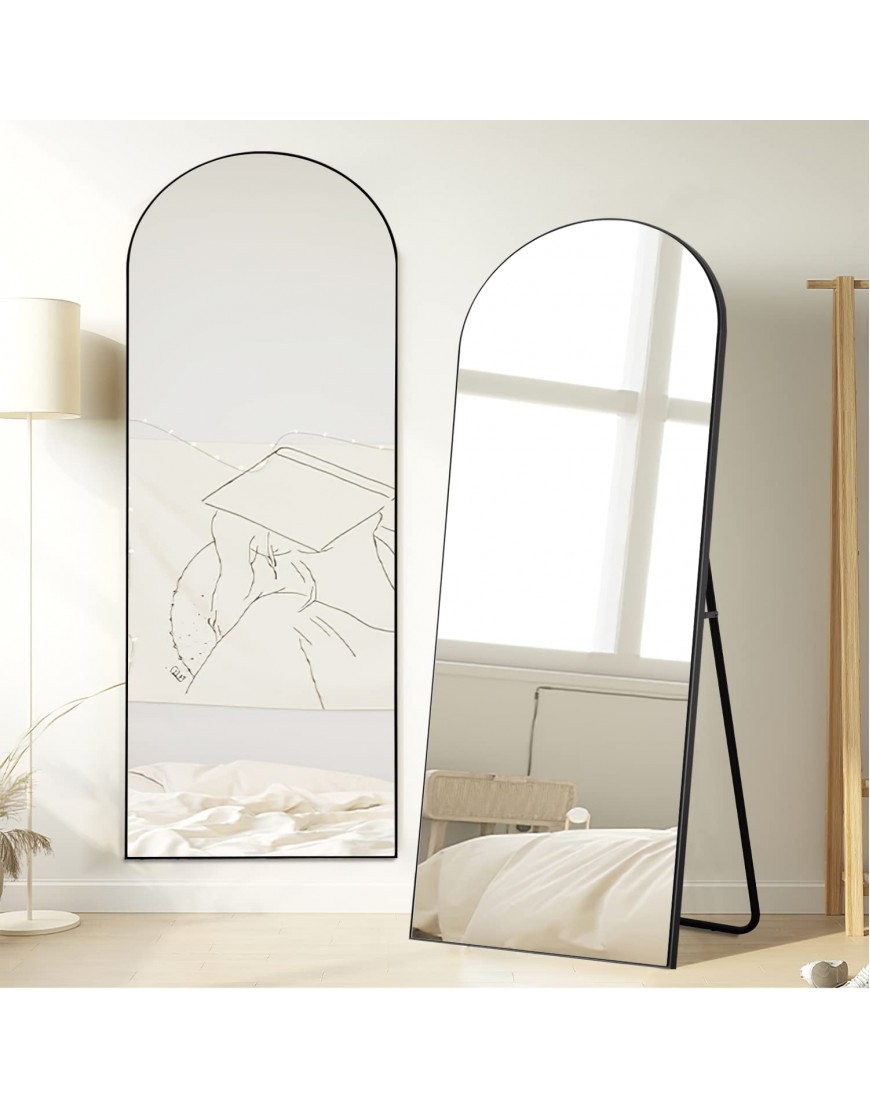 NeuType Arched Full Length Mirror Standing Hanging or Leaning Against Wall Oversized Large Bedroom Mirror Floor Mirror Dressing Mirror Aluminum Alloy Thin Frame Black 65x22