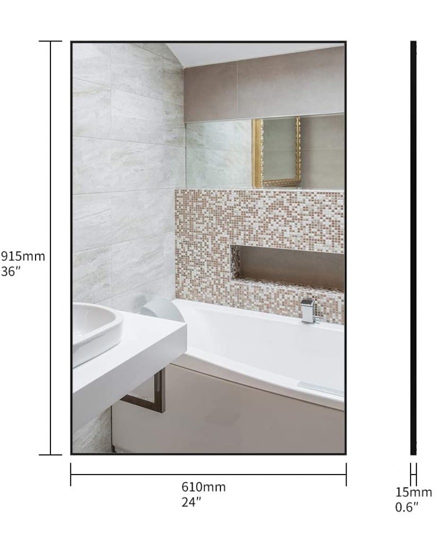 Nitin Large Modern Wall Mirror 36 x 24 Rectangle Wall Mounted Mirror Hangs Horizontal or Vertical for Bedroom Bathroom