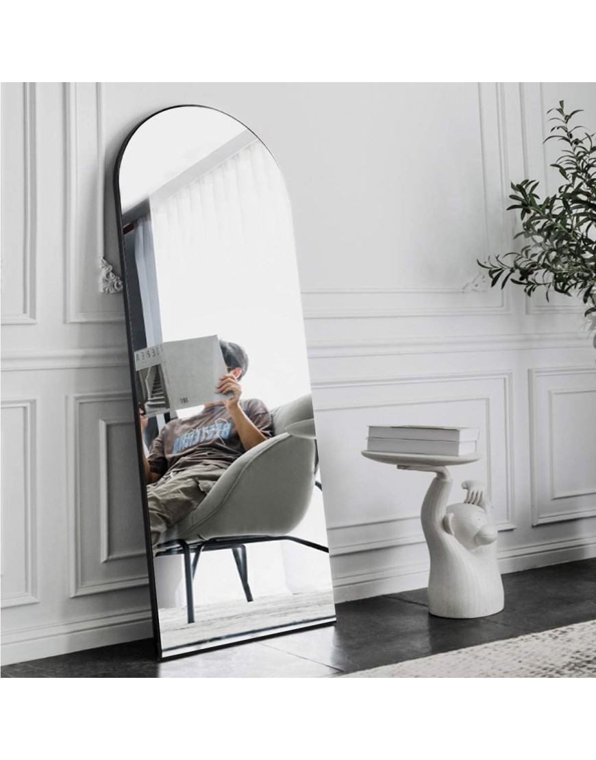 OGCAU Full Length Floor Mirror Wall Mirror Standing Hanging or Leaning Against Wall for Bedroom Sleek Arched Mirror Large Arched Mirror Wall-Mounted Mirror for Bedroom Living Room Black