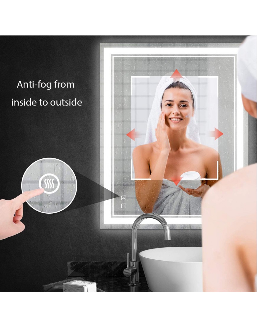 Okpal 60 x 28 Inch LED Bathroom Vanity Mirror Large Wall Mounted Anti-Fog Dimmable Makeup Mirror with Lights Memory Touch Switch White Neutral Warm Light Horizontal Vertical