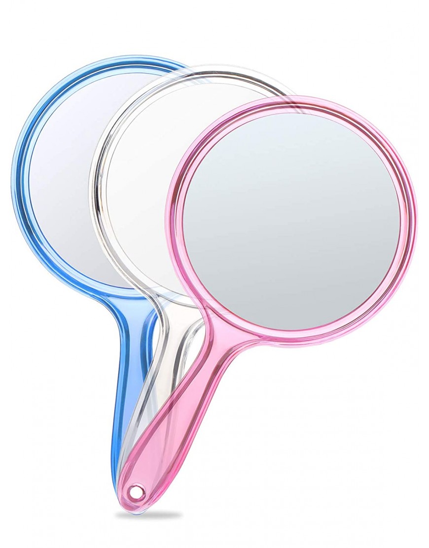 OMIRO Hand Mirror Double-Sided Handheld Mirror 1X 3X Magnifying Mirror with Handle Set of 3 Mix Colors