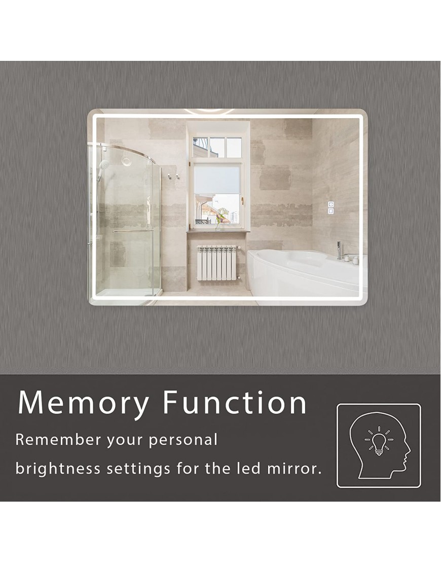 Onetooneside 20 x 28 inch LED Bathroom Mirror Anti-Fog Dimmable Memory LED 3-Tone Lighted Smart Vanity Mirror Salon Mirrors for Wall ShatterProof and IP 54 WaterproofVertical Horizontal