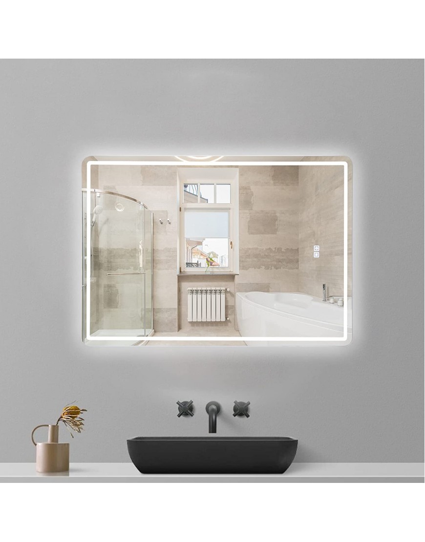 Onetooneside 20 x 28 inch LED Bathroom Mirror Anti-Fog Dimmable Memory LED 3-Tone Lighted Smart Vanity Mirror Salon Mirrors for Wall ShatterProof and IP 54 WaterproofVertical Horizontal