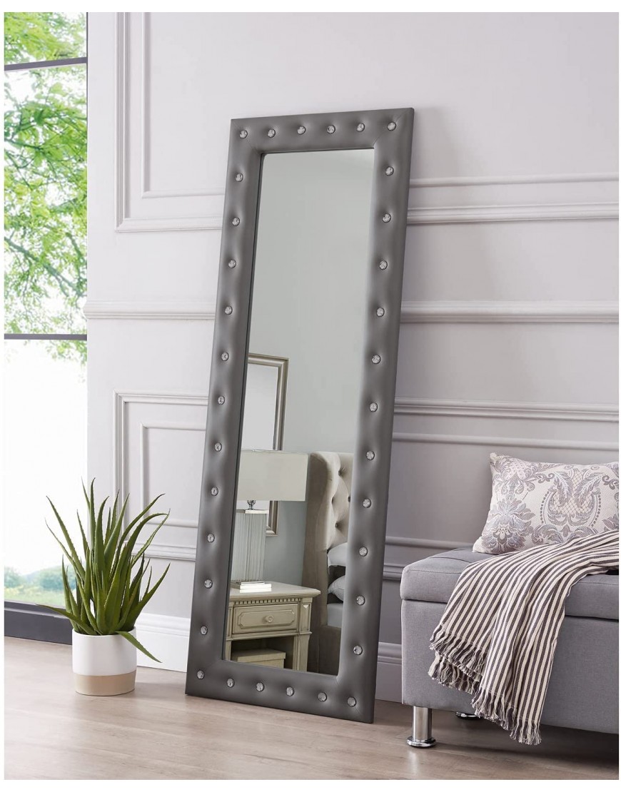 Oversized Mirror Tall Mirror Full Body Free Standing Leaning or Wall Mounted Mirrors for Bedroom Living Room Bathroom by Naomi Home Tufted Grey Crystal Tufted Frame
