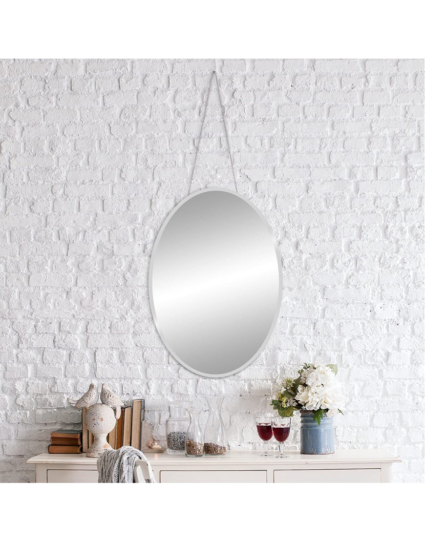 Patton Wall Decor 17x24 Frameless Beveled Oval Mirror with Hanging Chain Silver