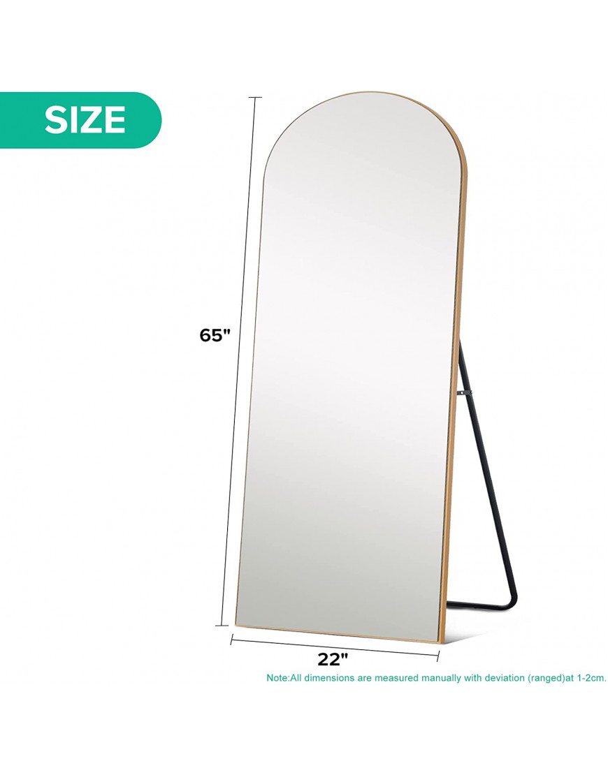 Pexfix Arched Full Length Mirror Arched Wall Mirror Floor Mirror with Stand Contemporary Full Length Mirror with Gold Wood Frame,65''×22''