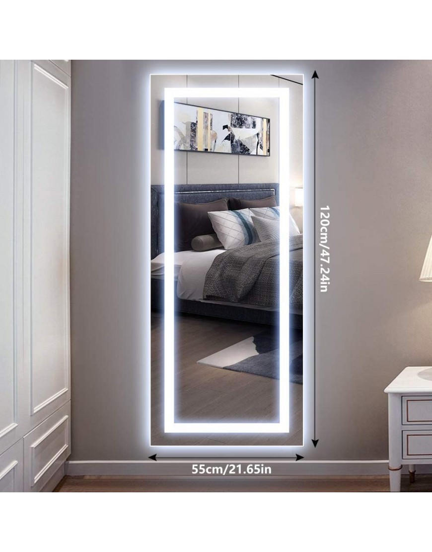 QiMH Vertical 47x22 Inch Wall Mounted LED Lighted Vanity Mirror with Aluminum Frame Backlit Bedroom and Bathroom Hanging Rectangle Whole Body Mirror