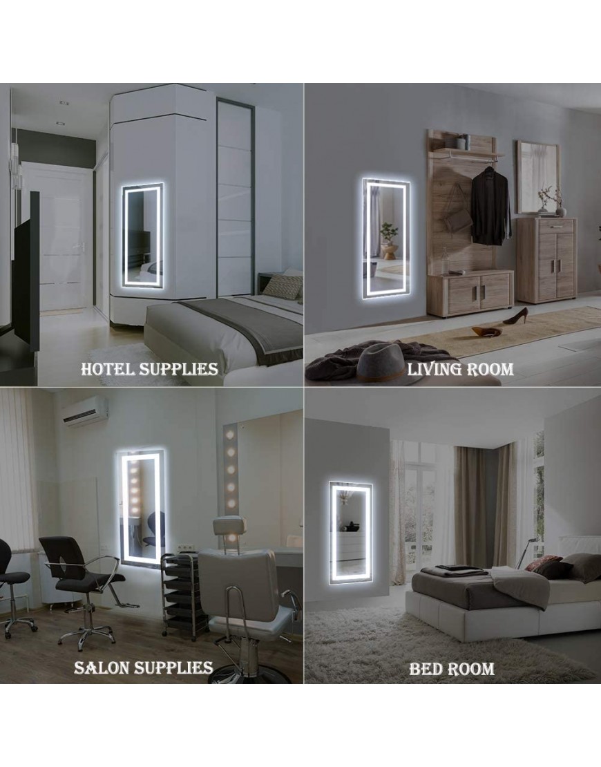 QiMH Vertical 47x22 Inch Wall Mounted LED Lighted Vanity Mirror with Aluminum Frame Backlit Bedroom and Bathroom Hanging Rectangle Whole Body Mirror
