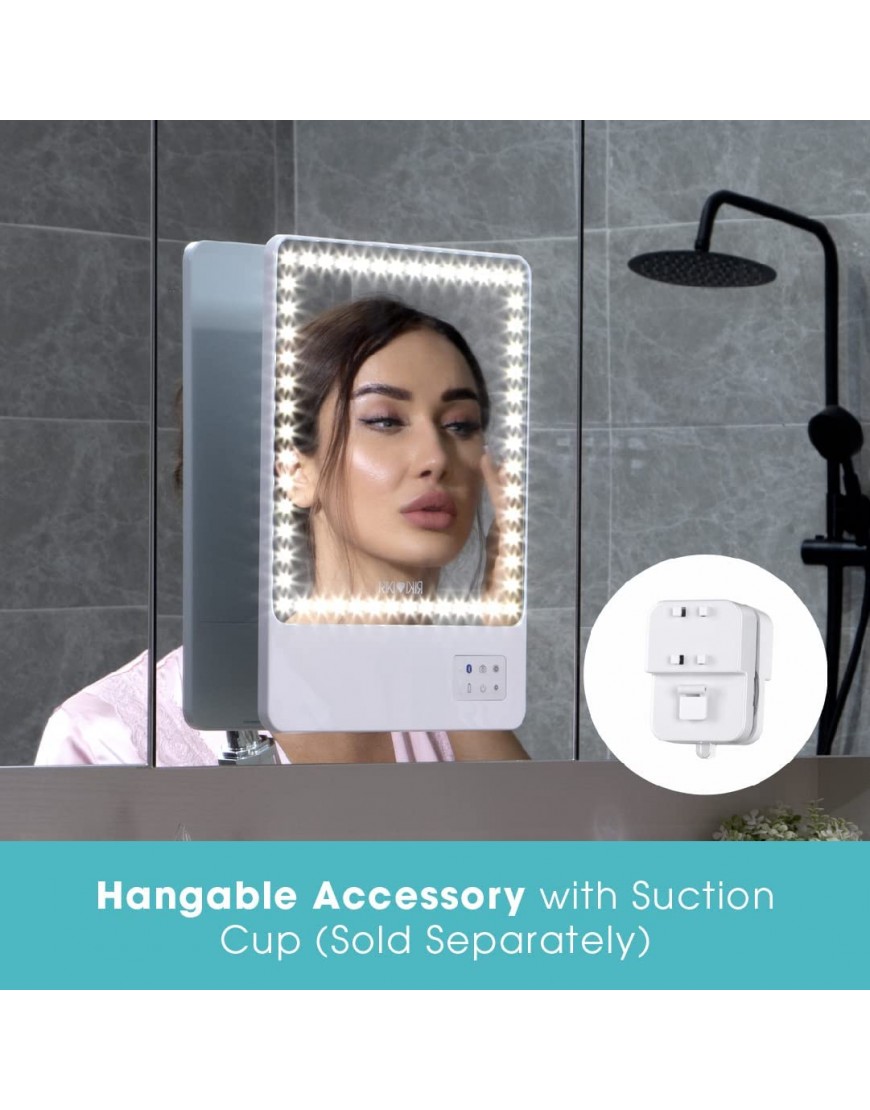 Riki Skinny Smart Vanity Mirror with HD LEDs Magnifying Mirror Attachment Phone Holder and Bluetooth Control White 5X Magnification