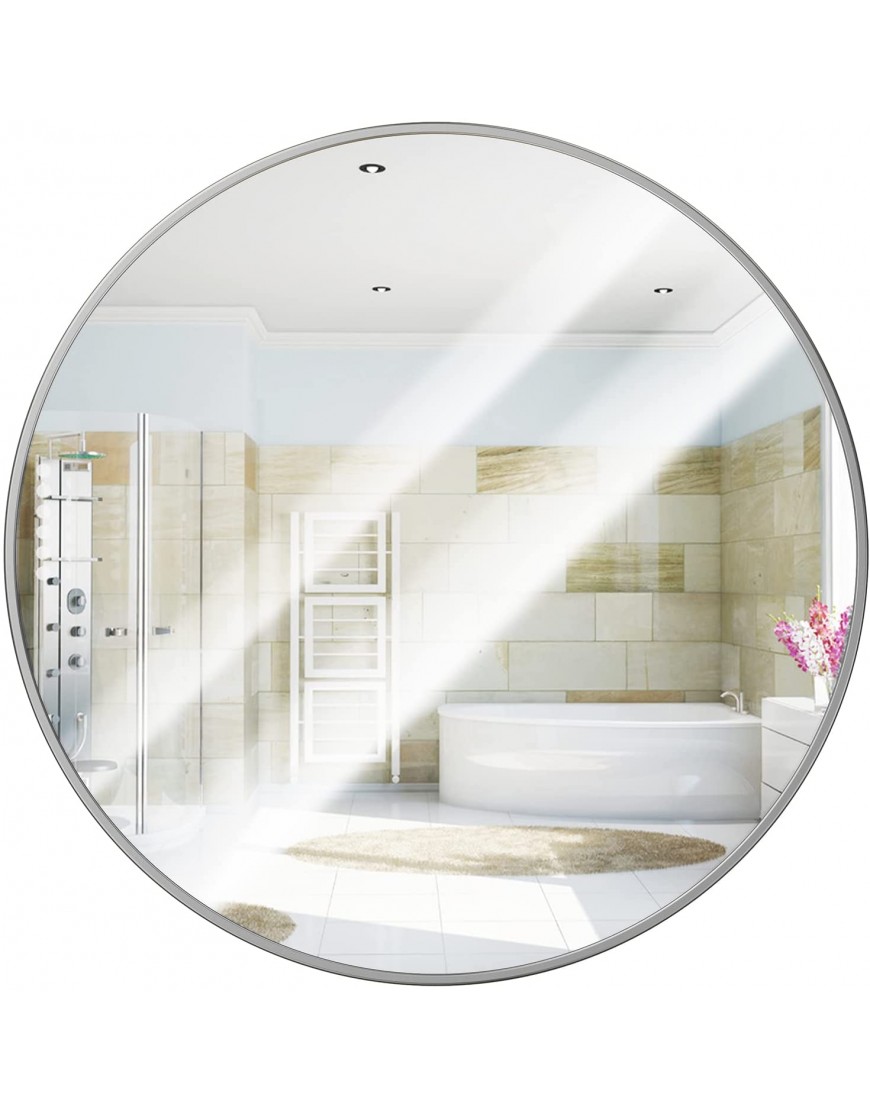 Silver Round Mirror 36 Inch,Wall Mirror ,Thicker Bezels Suitable for Entrance Dining Room Living Room Bathroom Wall Decoration Vanity Mirror Silver 36