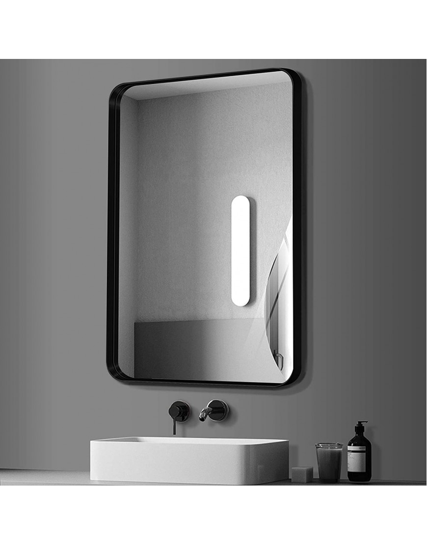smartrun 24"x36" Framed Bathroom Mirror Rectangular Mirror with Horizontal&Vertical Wall Mounted Design Rounded Corner Wall Mirror with Metal Frame for Bathroom Living Room BedroomBlack