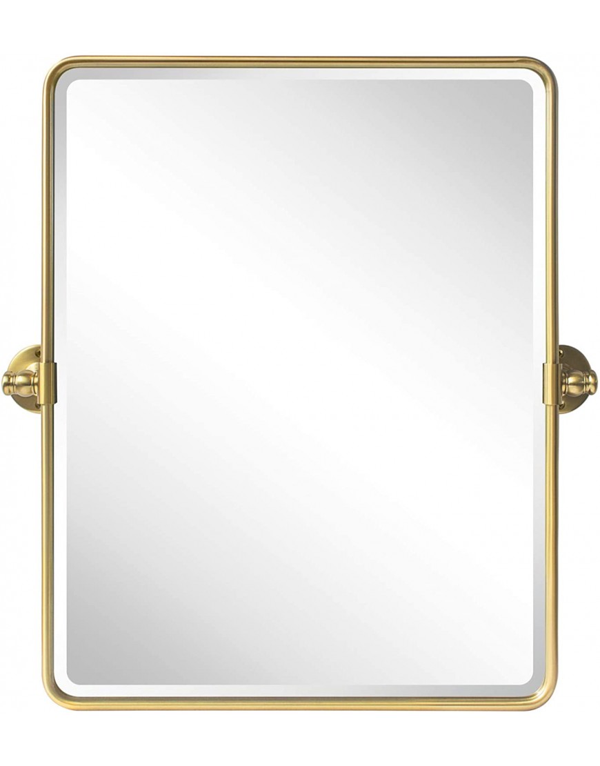 TEHOME 20 x 24 inch Farmhouse Gold Metal Framed Pivot Rectangle Bathroom Mirror Rounded Rectangluar Tilting Beveled Vanity Mirrors for Wall