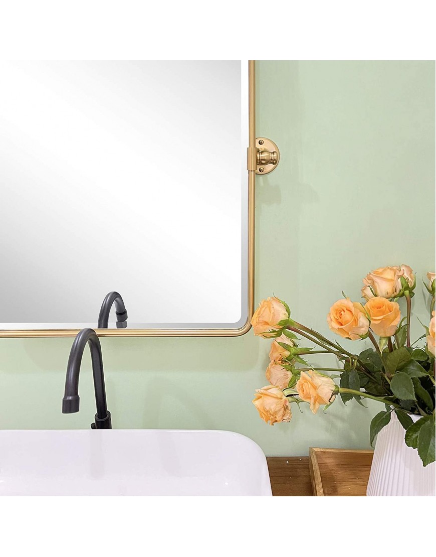 TEHOME 20 x 24 inch Farmhouse Gold Metal Framed Pivot Rectangle Bathroom Mirror Rounded Rectangluar Tilting Beveled Vanity Mirrors for Wall