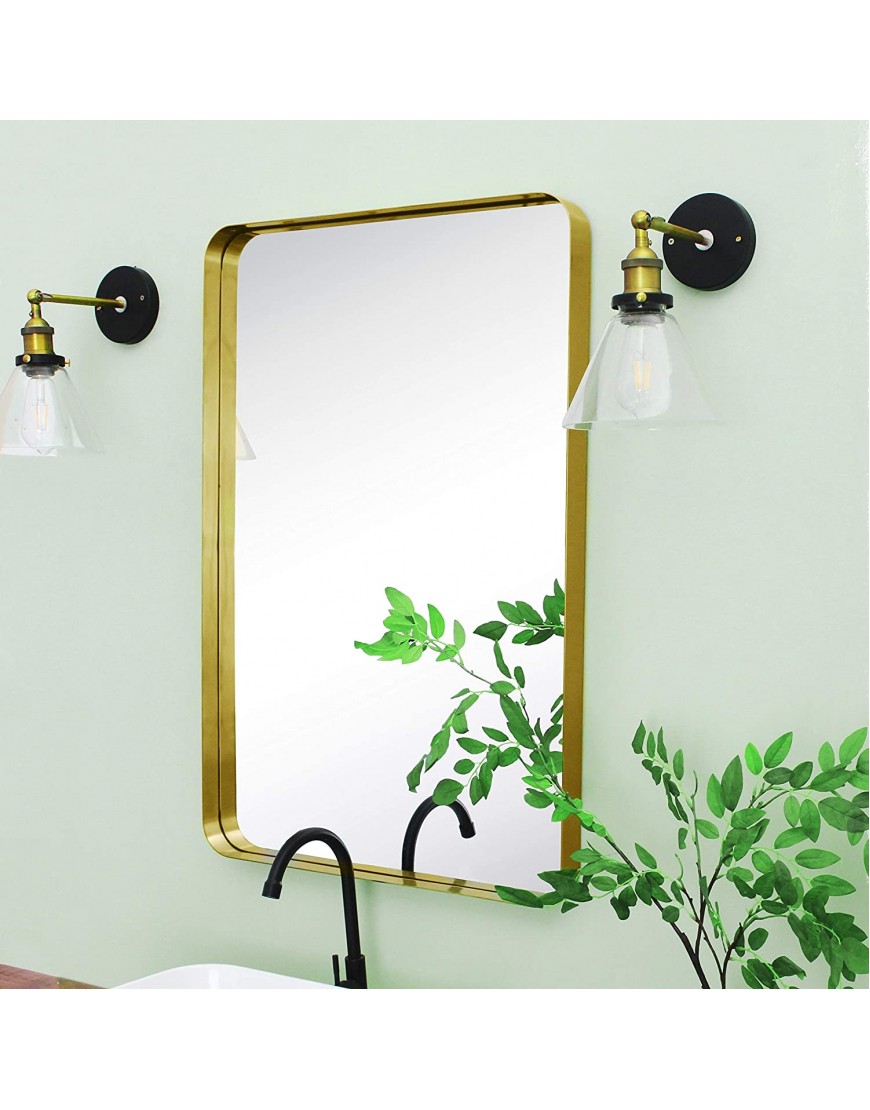 TEHOME 20x30 Brushed Gold Metal Framed Bathroom Mirror for Wall in Stainless Steel Rounded Rectangular Bathroom Vanity Mirrors Wall Mounted