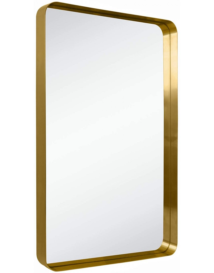 TEHOME 20x30 Brushed Gold Metal Framed Bathroom Mirror for Wall in Stainless Steel Rounded Rectangular Bathroom Vanity Mirrors Wall Mounted