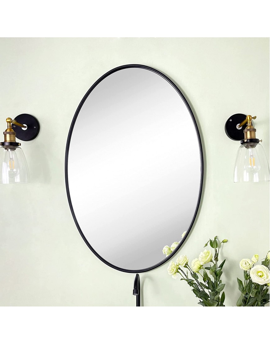 TEHOME Farmhouse Oval Bathroom Mirror Black Metal Framed Bathroom Vanity Mirrors Wall Mounted 20x30