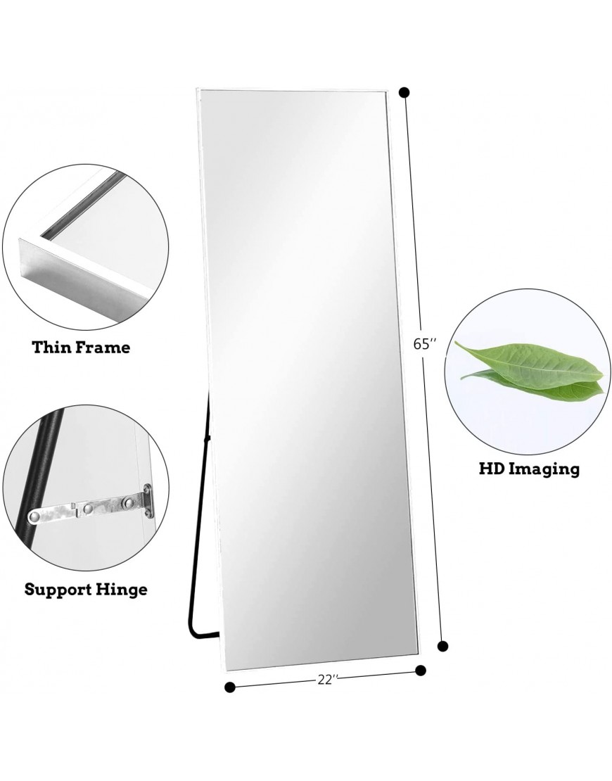 Trvone Full Length Mirror Aluminum Alloy Thin Frame Wall-Mounted Mirror Hanging or Leaning Against Wall Bedroom Mirror Floor Mirror Dressing Mirror Full Body Mirror White 64x21