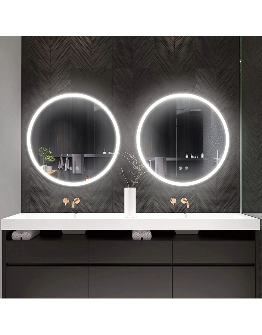 Vlsrka 29.5 Inch Round Bathroom LED Lighted Mirror Wall Mounted Vanity Makeup Mirror with Lights 3 Colors Dimmable Brightness IP54 Waterproof Smart Touch Switch Anti-Fog Circle Mirror for Wall