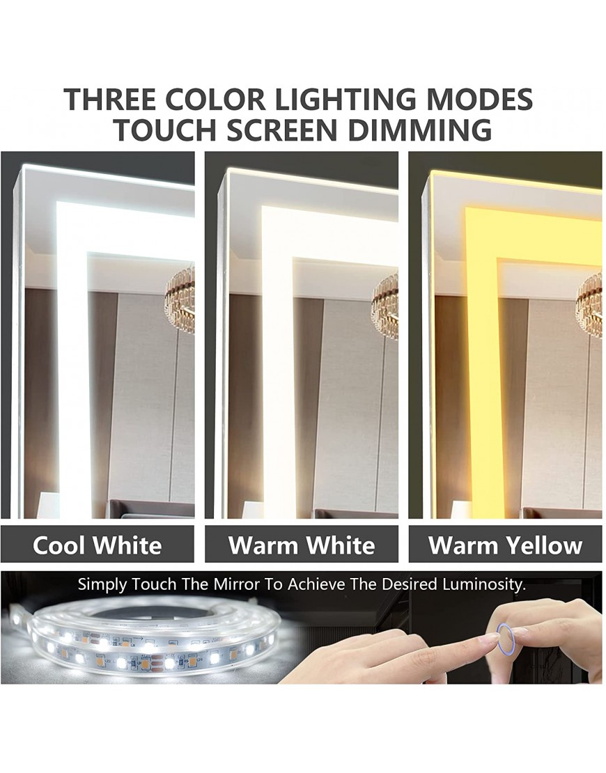 Vlsrka Full-Length Floor Mirror with LED Lights 63 x 20 Free Standing Tall Mirror Wall Mounted Hanging Mirror Vanity Makeup Lighted Mirror Full-Size Body Mirror Dressing Mirror