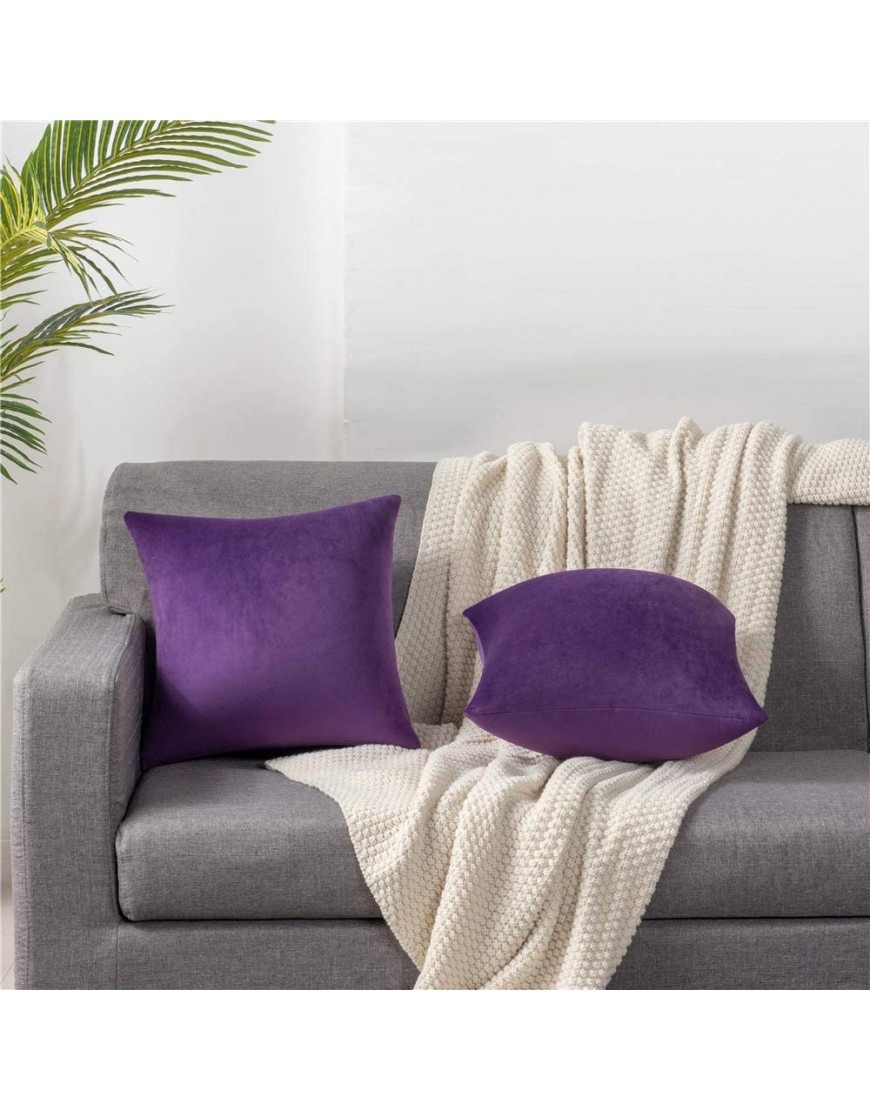 18x18 Throw Pillow Cases Purple: 2 Pack Cozy Soft Velvet Square Decorative Pillow Covers for Farmhouse Home Decor DEZENE