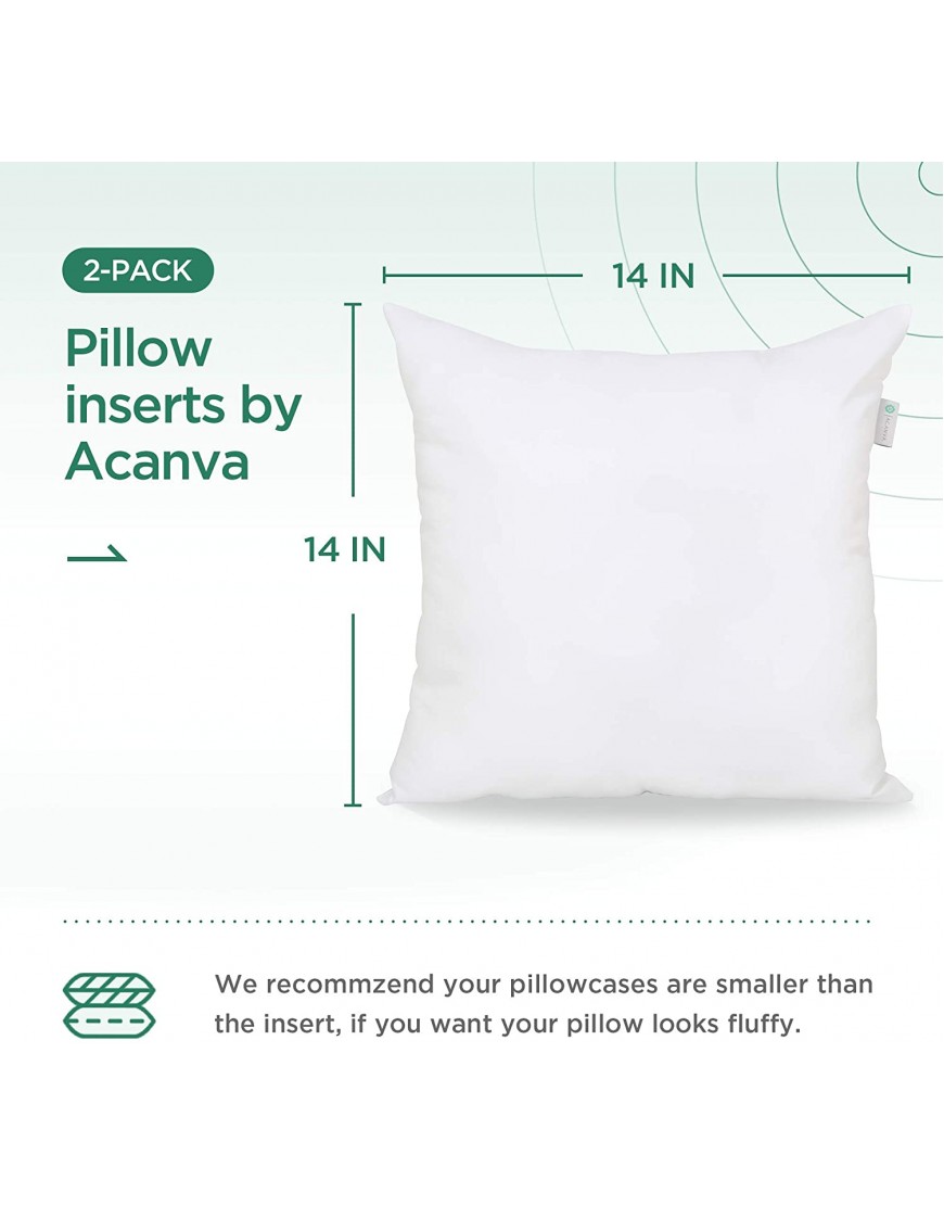 Acanva PI-ACV14-2P 14x14 Set of 2 | Soft Square Throw Inserts with Microfiber Filled | Full Back Support Decorative Pillows Cushion with Smooth Cover for Sofa Bed Couch & Chairs White 2 Count