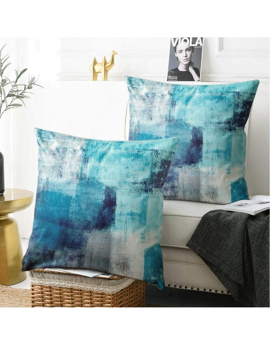 Alricc Set of 2 Turquoise and Grey Art Artwork Contemporary Decorative Gray Home Decorative Throw Pillows Covers Cushion Cover for Bedroom Sofa Living Room 18X18 Inches