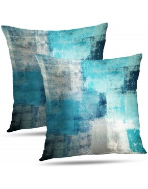 Alricc Set of 2 Turquoise and Grey Art Artwork Contemporary Decorative Gray Home Decorative Throw Pillows Covers Cushion Cover for Bedroom Sofa Living Room 18X18 Inches