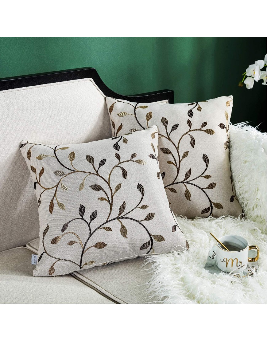 AmHoo Jacquard Leaf Pattern Soft Throw Pillow Covers Embroidered Cushion Covers Set of 2 Pillowcase for Sofa Couch Home Decorative 16x16Inch Gold