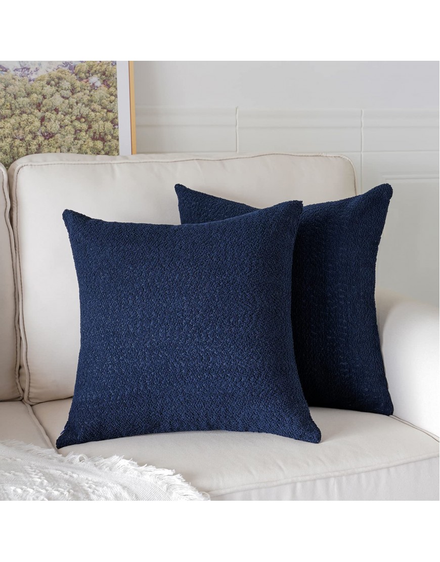 Artcest Set of 2 Decorative Boucle Like Square Throw Pillow Covers Glamorous Comfy Elegant Textured Zippered Cushion Cases for Couch Bed and Living Room Decor 18x18 Navy Blue