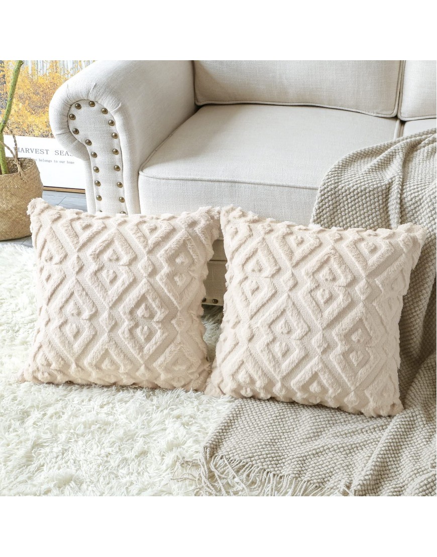 Artscope Pack of 2 Soft Plush Short Wool Velvet Decorative Throw Pillow Covers Luxury Style Cushion Covers European Pillow Shell for Sofa Bedroom Diamond Shape Cream Beige 24x24 Inch