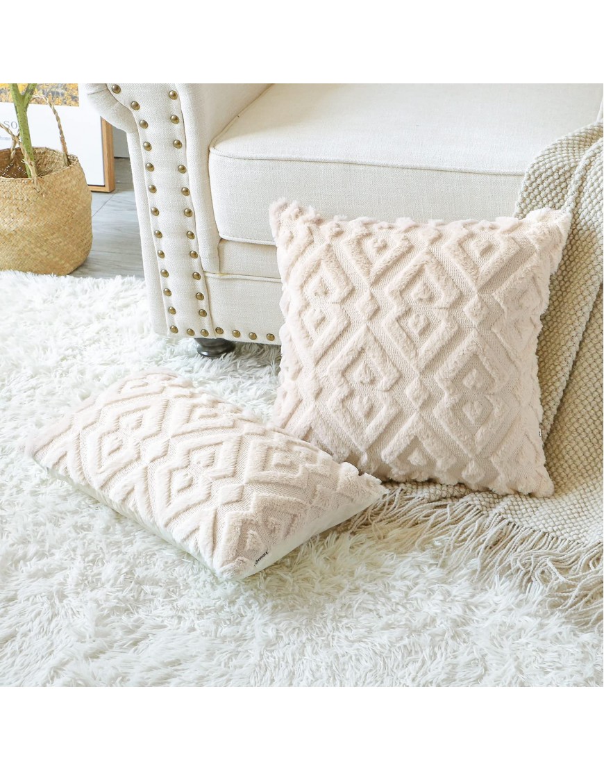 Artscope Pack of 2 Soft Plush Short Wool Velvet Decorative Throw Pillow Covers Luxury Style Cushion Covers European Pillow Shell for Sofa Bedroom Diamond Shape Cream Beige 24x24 Inch