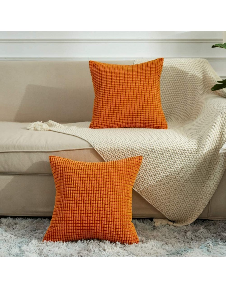 BeBen Throw Pillow Covers Set of 2 Pillow Covers 18x18 Decorative Euro Pillow Covers Corn Striped Soft Corduroy Cushion Case Home Decor for Couch Bed Sofa Bedroom Car Orange 18X18