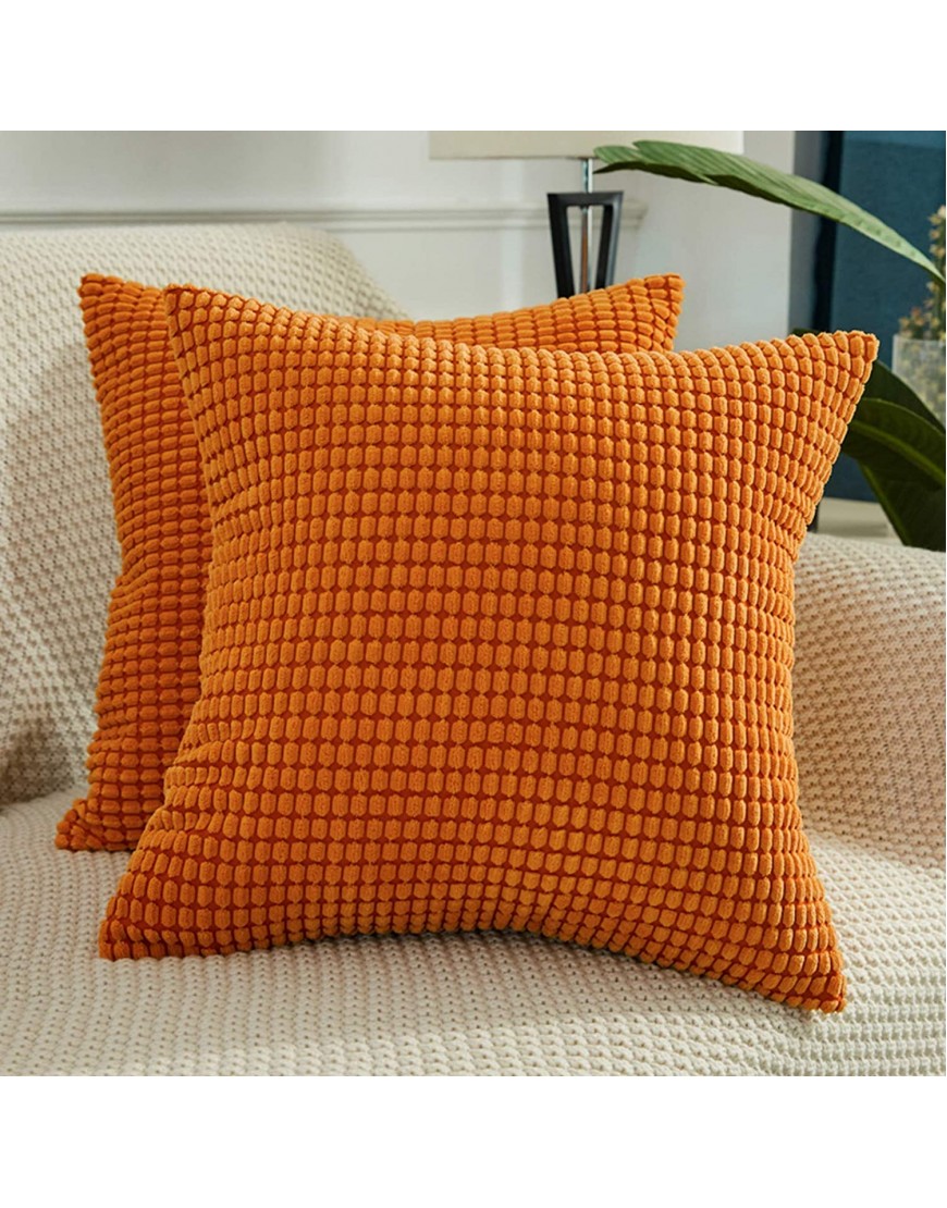 BeBen Throw Pillow Covers Set of 2 Pillow Covers 18x18 Decorative Euro Pillow Covers Corn Striped Soft Corduroy Cushion Case Home Decor for Couch Bed Sofa Bedroom Car Orange 18X18