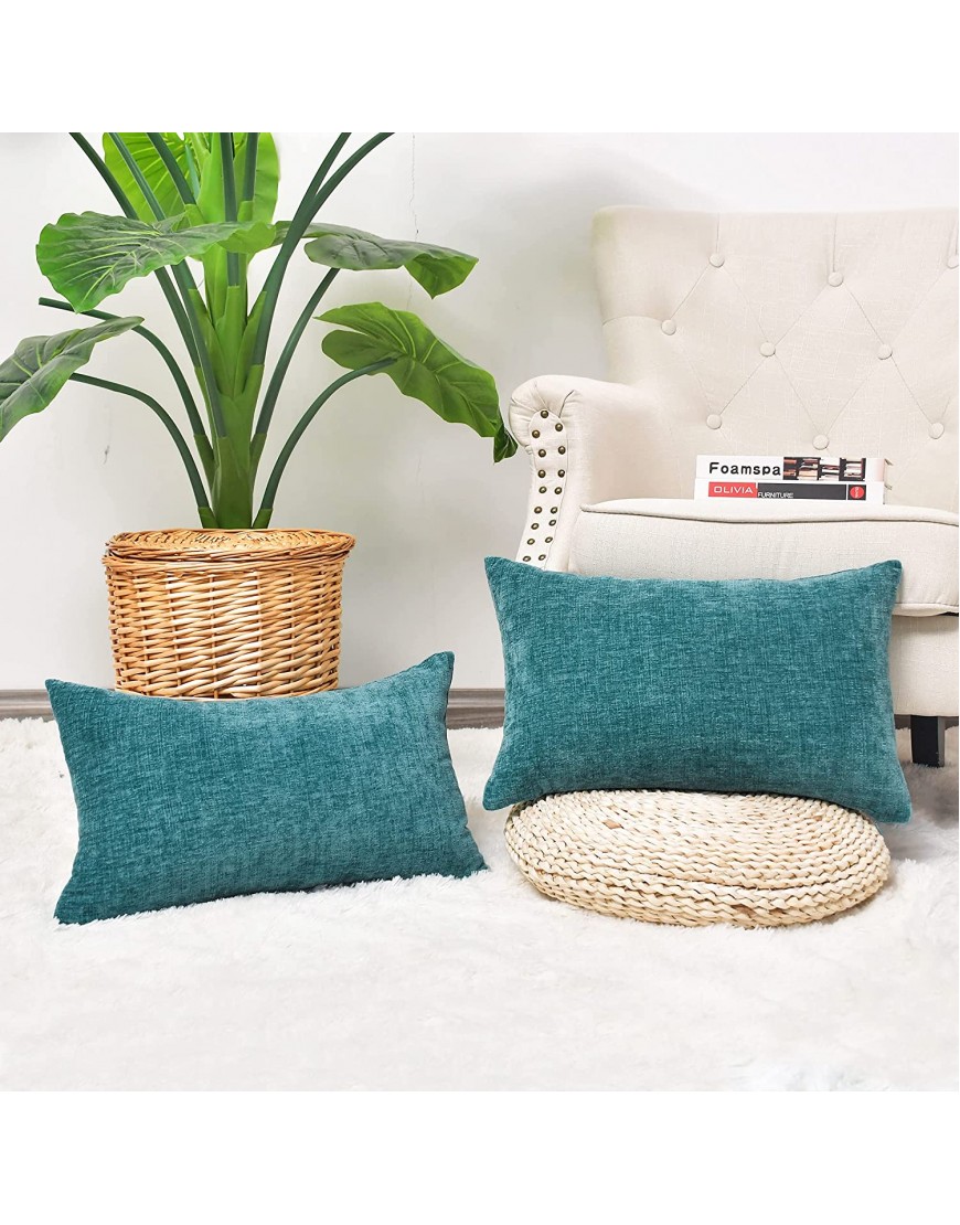 CaliTime Pack of 2 Cozy Pillow Covers Cases for Couch Sofa Home Decoration Solid Dyed Soft Chenille 12 X 20 Inches Teal