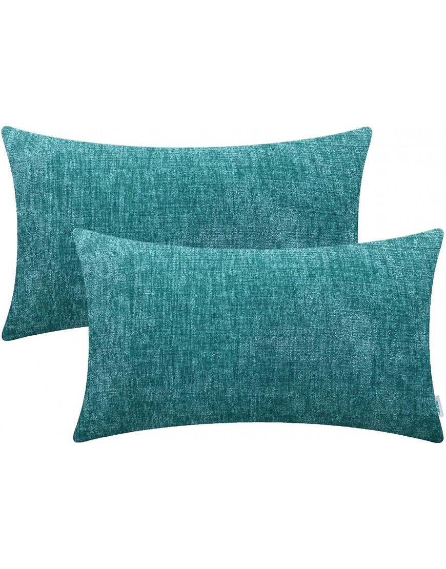CaliTime Pack of 2 Cozy Pillow Covers Cases for Couch Sofa Home Decoration Solid Dyed Soft Chenille 12 X 20 Inches Teal