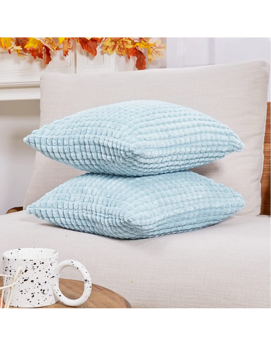 Deconovo Blue Throw Pillow Covers for Sofa 16x16 Inch Decorative Pillowcases Square Solid Soft Pillow Cover for Kids Bed Baby Blue 16x16 Inch Pack of 2 No Pillow Insert