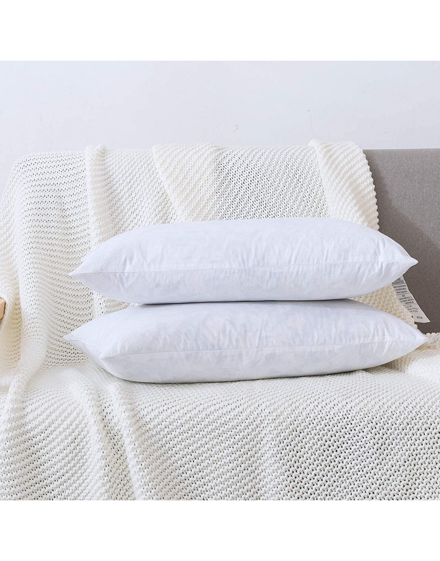 DOWNCOOL 100% Cotton Stuffer Throw Pillow Insert Set of 2 Rectangle Down and Feather Filled Decorative Bed Sofa Insert 12x24 Inch White
