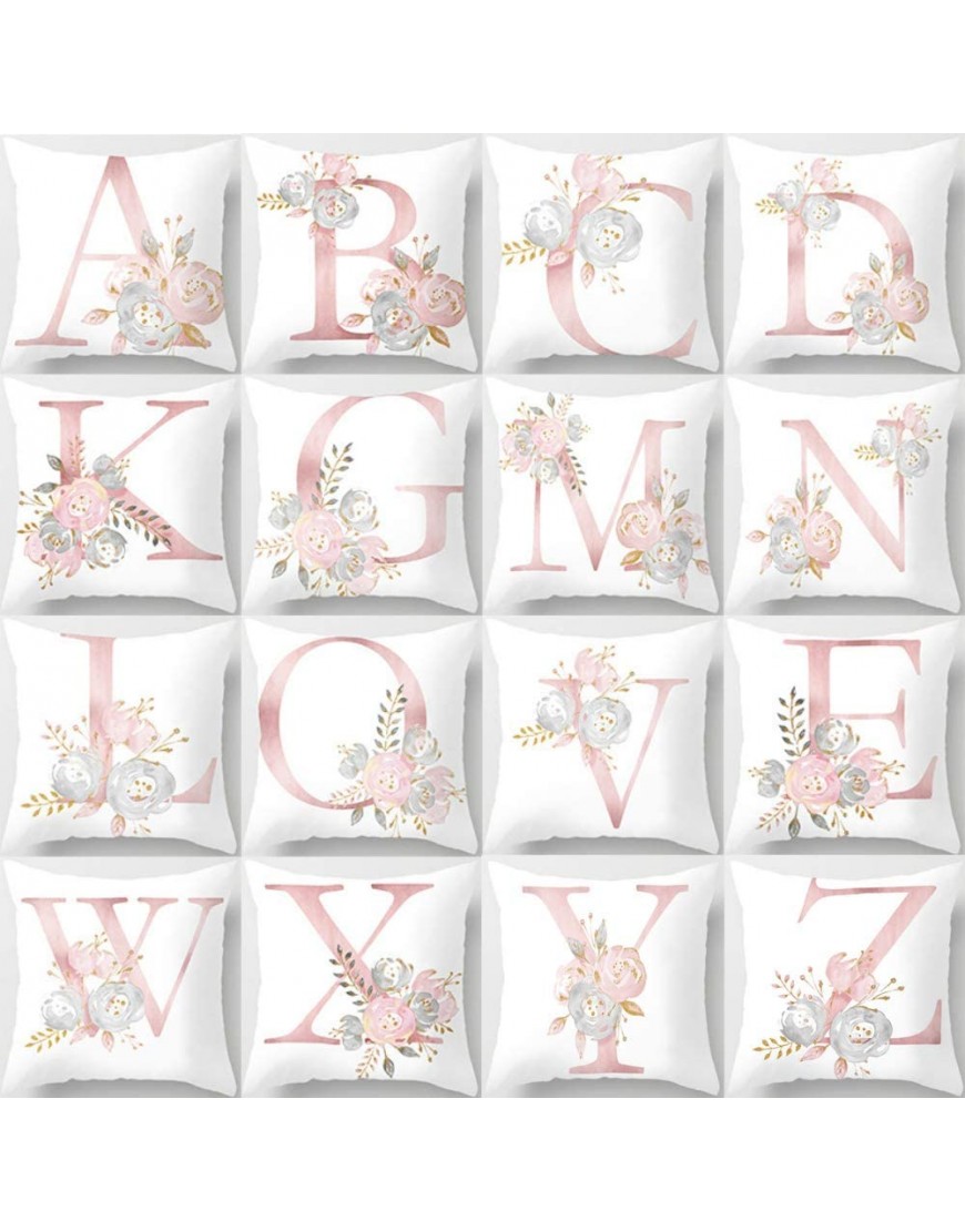 Eanpet Throw Pillow Covers Alphabet Decorative Pillow Cases ABC Letter Flowers Cushion Covers 18 x 18 Inch Square Pillow Protectors for Sofa Couch Bedroom Car Chair Home Decor S