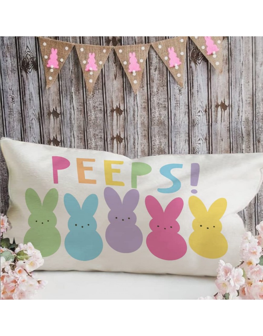 Easter Pillow Cover 12x20 inch Easter Lumbar Pillow Cover Farmhouse Easter Decor for Home Easter Bunny Peeps Easter Pillow Cover Decorative Throw Pillows Easter Decorations A504-12