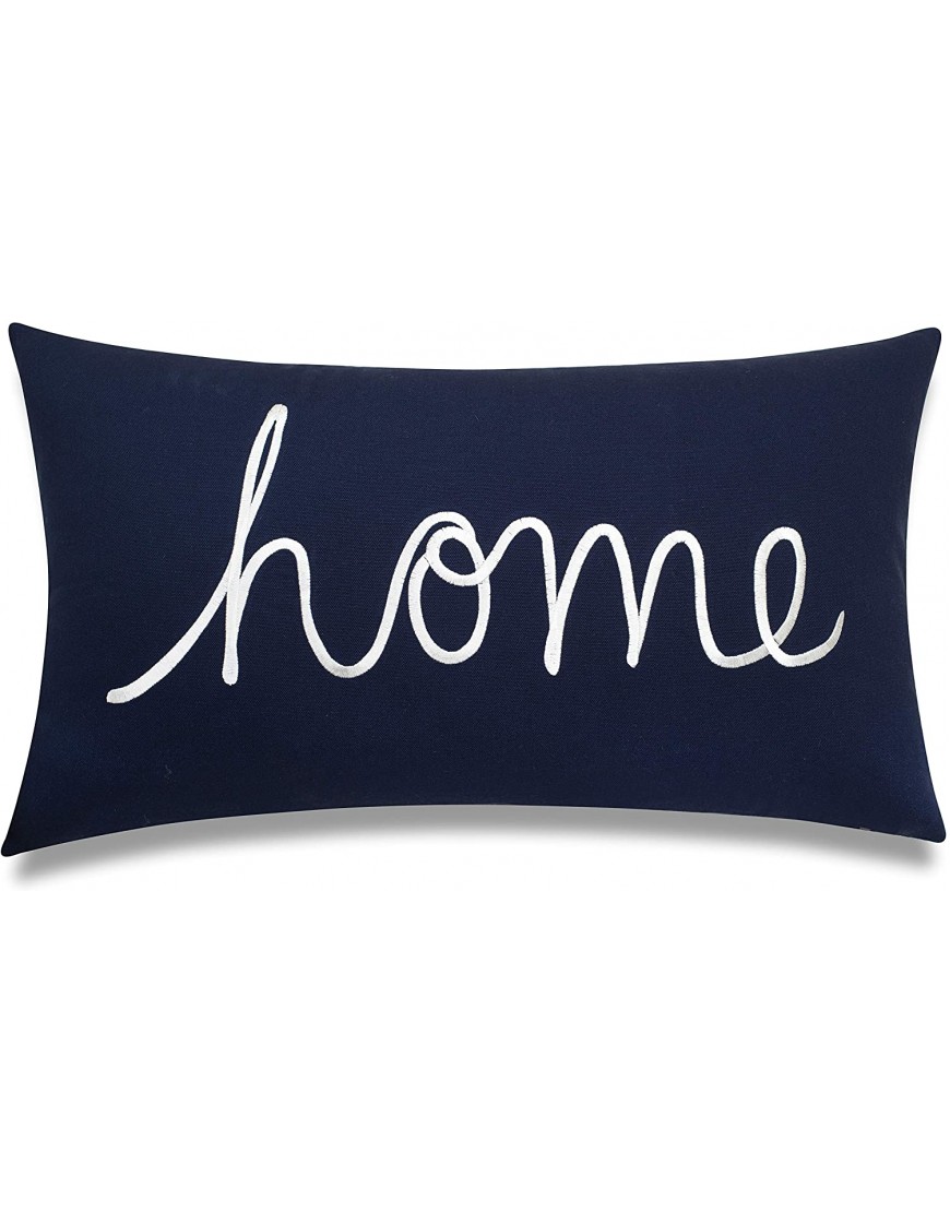 EURASIA DECOR Home Sentiment Embroidered Decorative Lumbar Accent Throw Pillow Cover for Bedroom Couch Housewarming Porch Sofa 14x24 Navy
