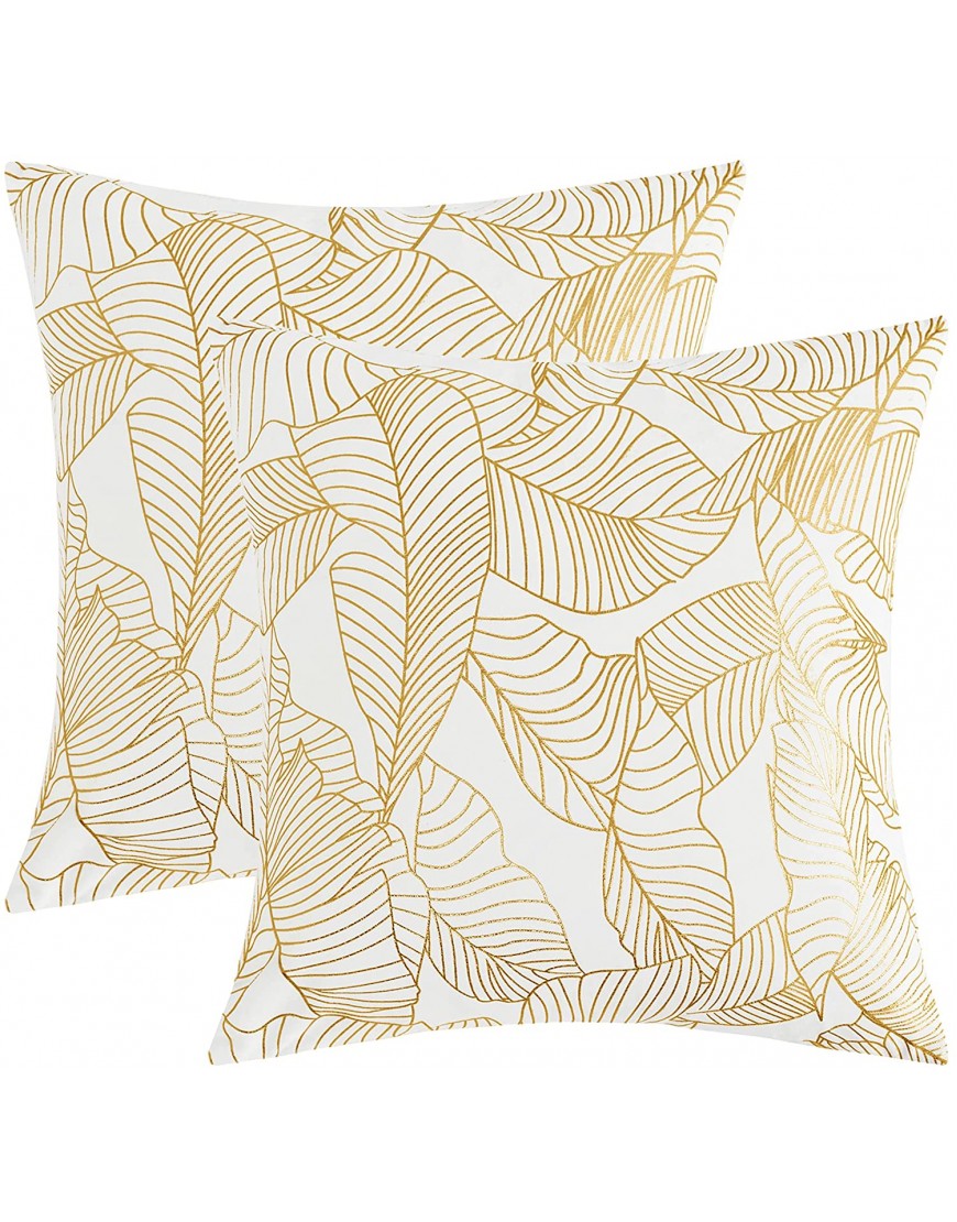 GIGIZAZA White Throw Pillow Covers 22x22,Decorative Velvet Gold Leaves Ivory Couch Pillow Covers Set of 2