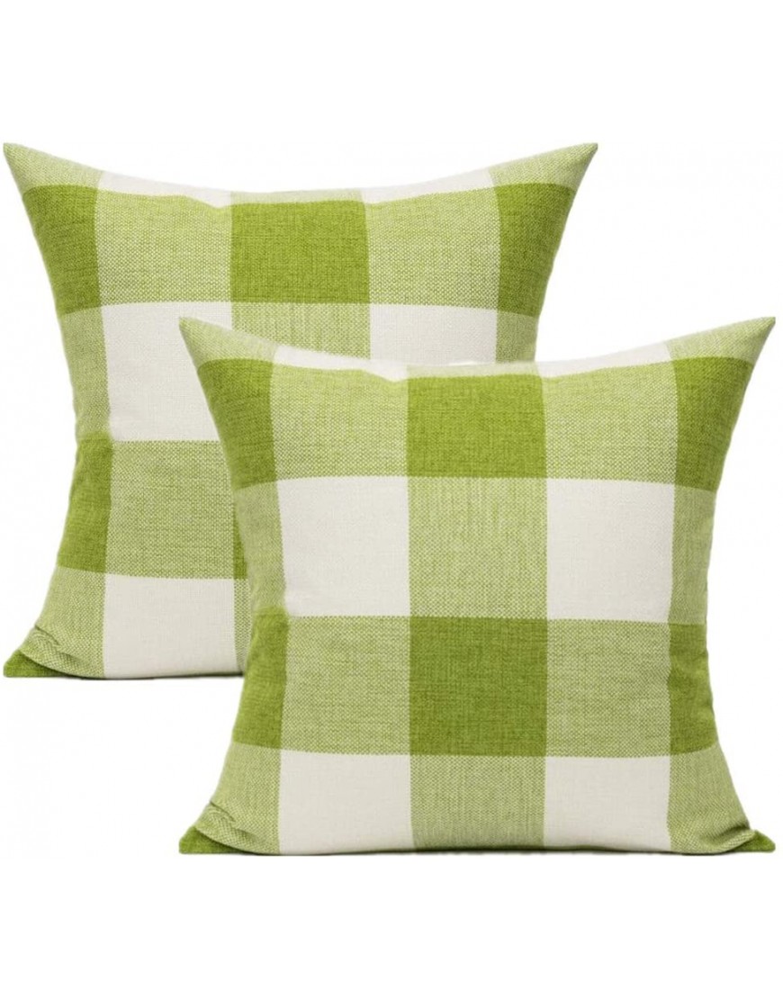 Grass Green White Outdoor Throw Pillow Covers Buffalo Check Plaids Grich Patio Furniture Spring Decorative Pillows Farmhouse Rustic Classic Sage Cushion Cases Home Decor for Couch 18x18 Set of 2