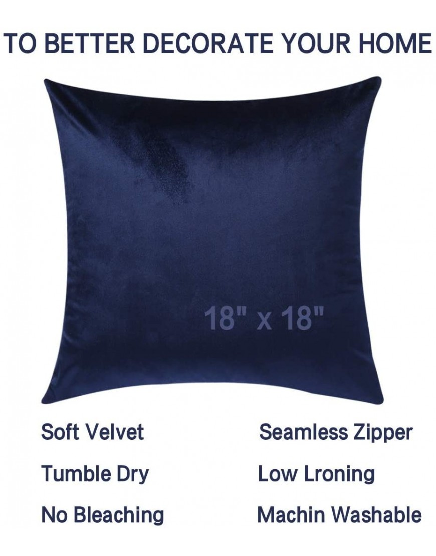 HHYYKV Velvet Soft Decorative Square Throw Pillow Cover Case Set Light Soft Cushion Covers Pillowcase Pack of 2 Décor Pillows for Sofa Bedroom Car 18 x 18 Navy a 18x18