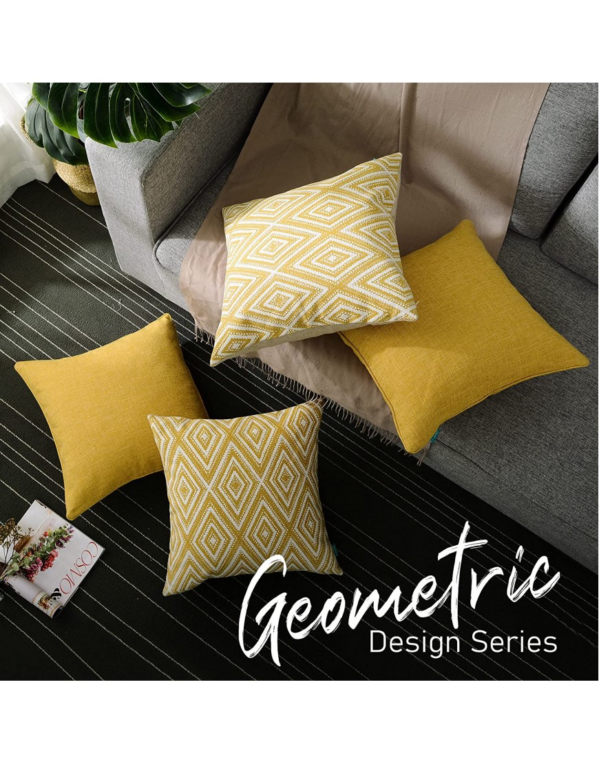 HPUK Decorative Throw Pillow Covers Set of 4 Geometric Design Linen Cushion Cover for Couch Sofa Living Room 18x18 inches Ochre