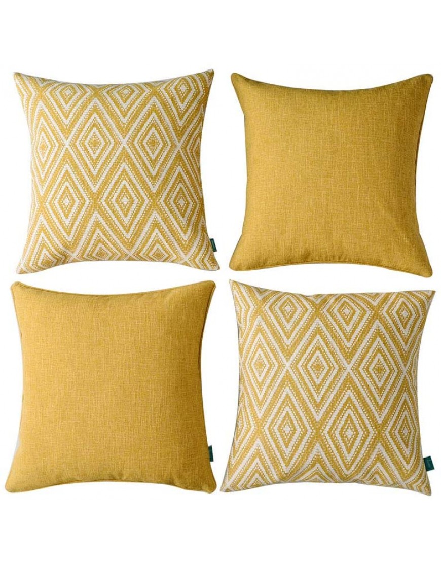 HPUK Decorative Throw Pillow Covers Set of 4 Geometric Design Linen Cushion Cover for Couch Sofa Living Room 18x18 inches Ochre