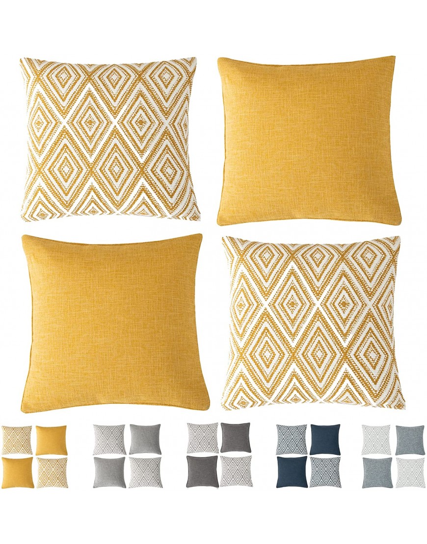 HPUK Decorative Throw Pillow Covers Set of 4 Geometric Design Linen Cushion Cover for Couch Sofa Living Room 18"x18" inches Ochre
