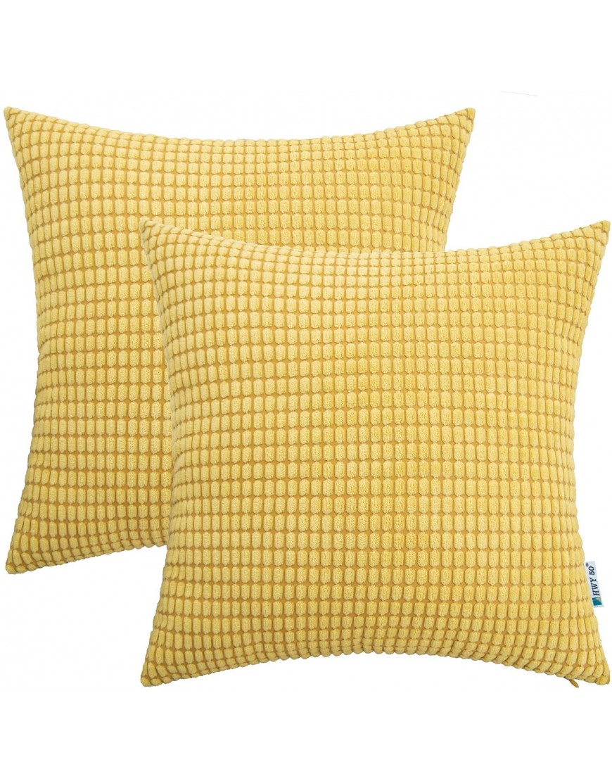 HWY 50 Yellow Throw Pillow Covers 20x20 inch for Bedroom Living Room Bed Soft Comfy Corduroy Solid Square Throw Pillows Case Set Cushion Cover Pack of 2 Corn Textured Decorative