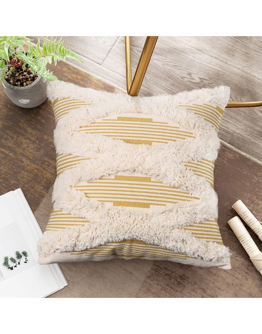 JASEN Throw Pillow Covers 18x18 Boho Pillow Covers Woven Tufted Striped Decorative Pillow Covers Cushion Cover for Couch Sofa Car Yellow 18x18 inch