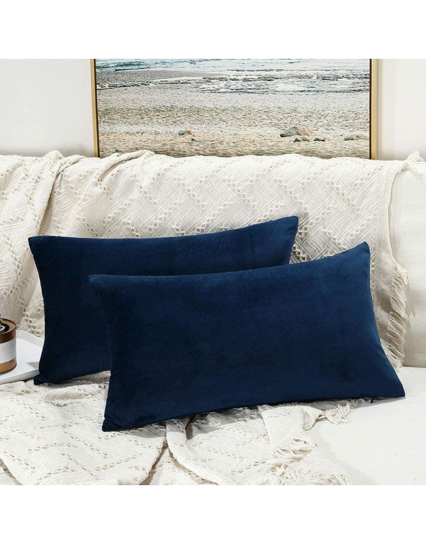 JUSPURBET Navy Blue Decorative Lumbar Velvet Throw Pillow Covers 12x20,Pack of 2 Luxury Soft Solid Cushion Cases for Sofa Couch Bed